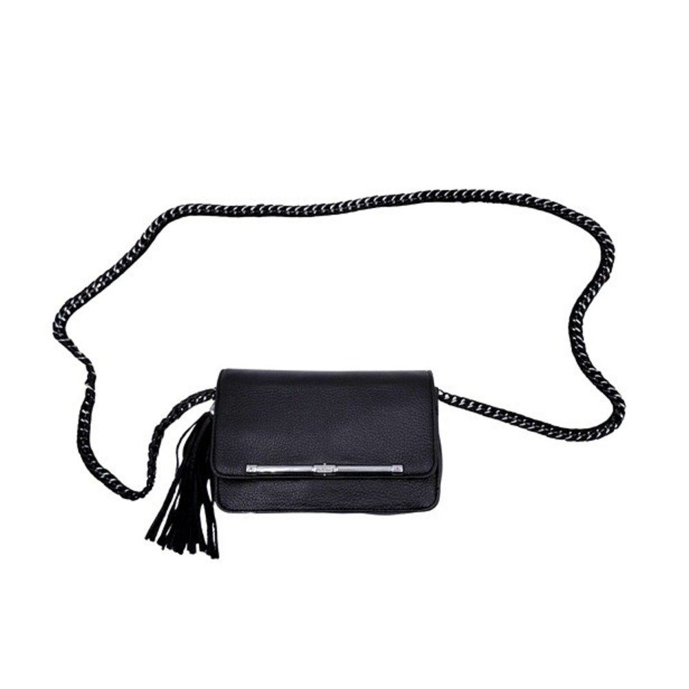 Aimee Kestenberg Black Leather Crossbody Bag Chain Strap Tassel